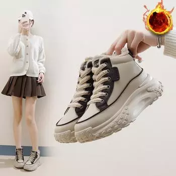Женские теплые зимние ботинки на толстой платформе, удобные зимние ботинки из искусственной кожи, короткие ботинки на шнуровке с нескользящей подкладкой из искусственного меха для женщин 35 хаки