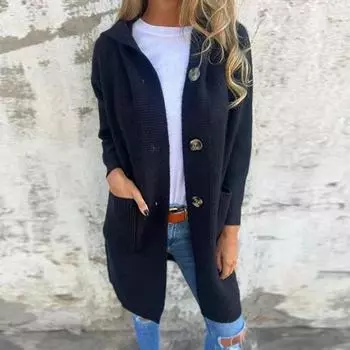 Женские теплые зимние пальто, повседневные куртки с длинным рукавом, верхняя одежда S чёрный