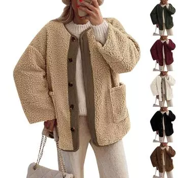 Женские теплые зимние пальто, повседневные, с длинным рукавом, на пуговицах, пушистые флисовые куртки, верхняя одежда L