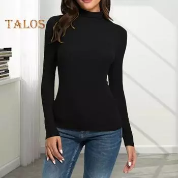 Женские термобелье с длинным рукавом, облегающий свитер с воротником-стойкой, базовые майки, компрессионное нижнее белье, топ для работы, дома, отпуска XXL розы красного