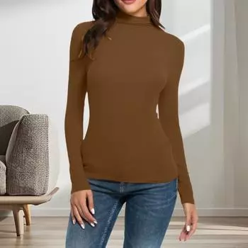 Женские термобелье с длинным рукавом, облегающий свитер с воротником-стойкой, базовые майки, компрессионное нижнее белье, топ для работы, дома, отпуска XL розы красного