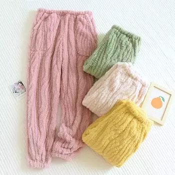 Женские термофлисовые карманы пижамные теплые повседневные брюки домашние пижамные штаны L жёлтый