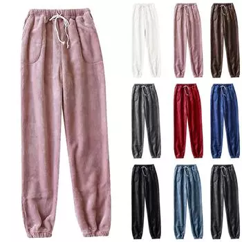 Женские термофлисовые карманы пижамные теплые повседневные брюки домашние пижамные штаны XXL