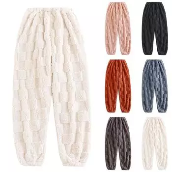 Женские термофлисовые карманы пижамные теплые повседневные брюки домашние пижамные штаны L чёрный