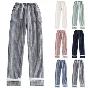 Женские термофлисовые карманы пижамные теплые повседневные брюки домашние пижамные штаны L бежевый