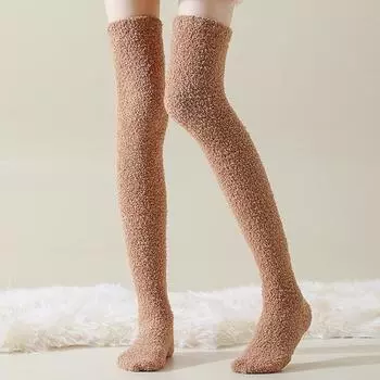 Женские термоноски с плюшевой подкладкой, тонкие, удобные, теплые, до колена кофейный