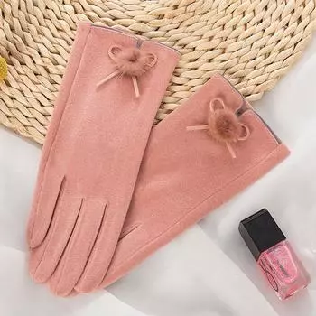 Женские термоперчатки для езды на велосипеде, уличные бархатные зимние перчатки с сенсорным экраном One size розовый