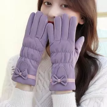 Женские термоперчатки с утолщенным бархатным велосипедным галстуком-бабочкой и сенсорным экраном фиолетовый