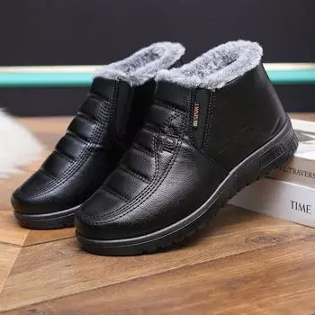 Женские термосапоги из хлопка, бархатные зимние сапоги, нескользящие водонепроницаемые кожаные хлопковые туфли 35 бордовый