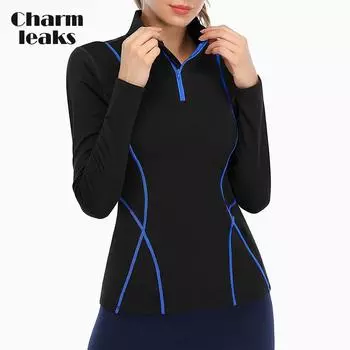 Женские термостойкие топы для тренировок с длинными рукавами, спортивная толстовка на молнии, пуловер с воротником 1/4, спортивные рубашки, рубашка танкини M чёрный