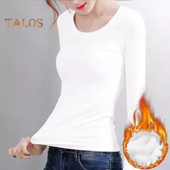 Женские термотопы с круглым вырезом, длинным рукавом, бархатной подкладкой, облегающие однотонные теплые футболки 2XL чёрный