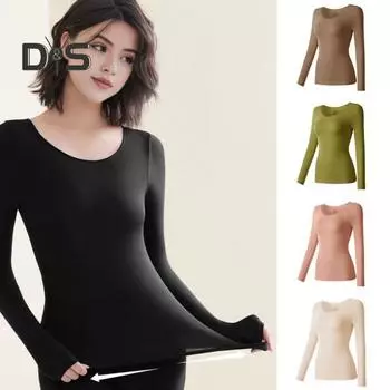 Женские термотопы с круглым вырезом и длинным рукавом, облегающие топы, однотонное высокоэластичное термобелье L
