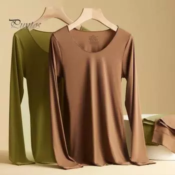 Женские термотопы с круглым вырезом и длинным рукавом, облегающие топы, однотонное высокоэластичное термобелье L