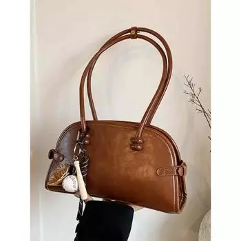 Женские текстурированные сумки через плечо из искусственной кожи, винтажная сумка для боулинга на молнии, осенние универсальные женские сумки для поездок на работу