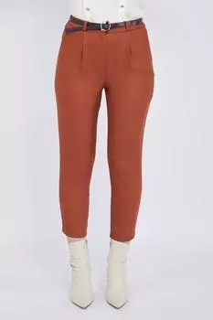 Женские тканевые брюки с эластичным поясом и поясом цвета корицы