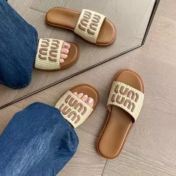 Женские тканые льняные пляжные тапочки с плоской подошвой для летних каникул на открытом воздухе 42 дубильная кора