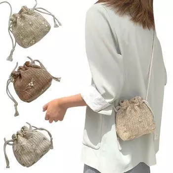 Женские тканые сумки на ремне, кружевная сумка-ведро на шнурке