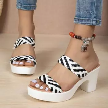 Женские тканые туфли на танкетке, высокие каблуки, летние новые европейские и американские модные сексуальные сандалии, повседневные тапочки для банкетов и вечеринок, износостойкие 37 белый