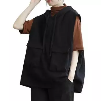 Женские толстовки без рукавов, летние спортивные майки для тренировок, худи для тренировок в зале, пуловер, свитшот с карманами M чёрный