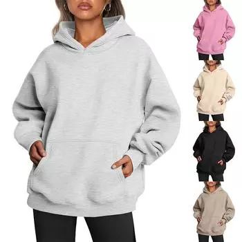 Женские толстовки больших размеров с длинным рукавом и круглым вырезом, однотонные толстовки, свободные пуловеры, наряды S чёрный