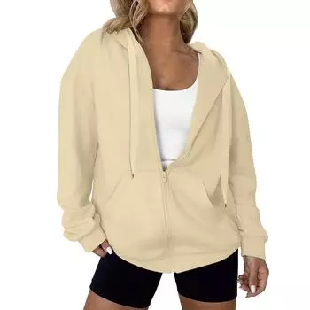 Женские толстовки большого размера, флисовые толстовки, свитера с длинными рукавами, пуловер, осенняя одежда S бежевый