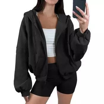 Женские толстовки большого размера, флисовые толстовки, свитера с длинными рукавами, пуловер, осенняя одежда S чёрный