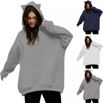 Женские толстовки большого размера, флисовые толстовки, свитера с длинными рукавами, пуловер, осенняя одежда L чёрный