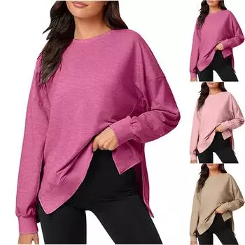 Женские толстовки большого размера, флисовые толстовки, свитера с длинными рукавами, пуловер, осенняя одежда L горячий розовый