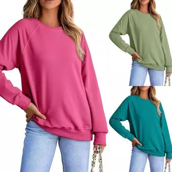 Женские толстовки большого размера, флисовые толстовки, свитера с длинными рукавами, пуловер, осенняя одежда L армия зеленый