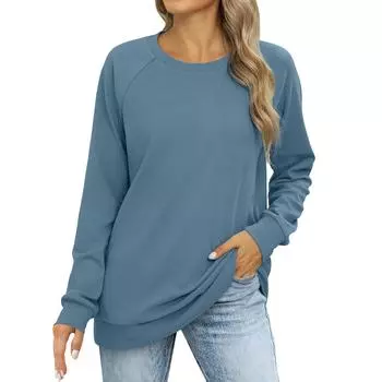 Женские толстовки большого размера, флисовые толстовки, свитера с длинными рукавами, пуловер, осенняя одежда S синий