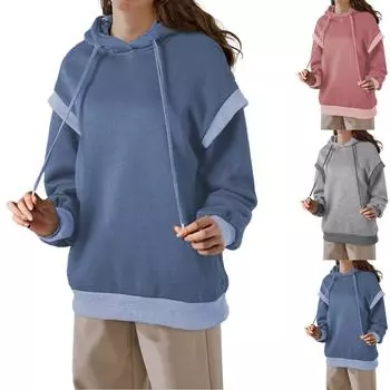 Женские толстовки большого размера, флисовые толстовки, свитера с длинными рукавами, пуловер, осенняя одежда M синий