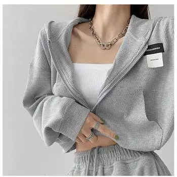 Женские толстовки Harajuku, корейская модная спортивная одежда, женские толстовки на молнии, винтажная уличная одежда, базовый повседневный укороченный топ XXL чёрный