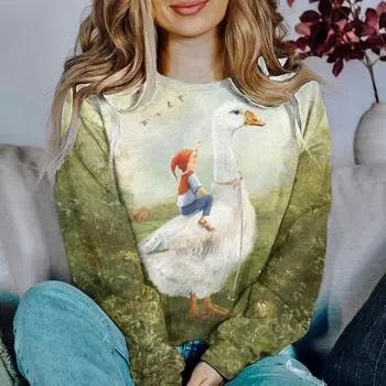 Женские толстовки и худи с принтом в виде персонажа из мультяшной сказки, с длинным рукавом, женская одежда, свободный топ, модная блузка S