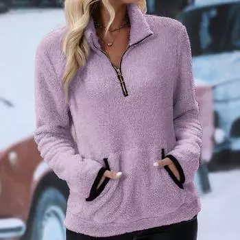 Женские толстовки и свитшоты Осень-зима Повседневные двухсторонние бархатные женские длинные плюшевые толстовки с застежкой-молнией на половину длины S серый