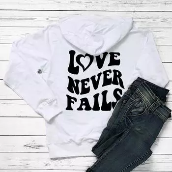 Женские толстовки Love Never Fails, вдохновляющие модные эстетические 100% повседневные джемперы с карманами и карманами Tumblr S чёрный
