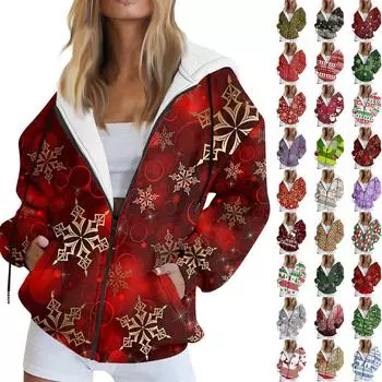 Женские толстовки на молнии для девочек-подростков, рождественский свитшот с принтом, одежда, повседневная куртка на шнурке с карманами XL фиолетовый