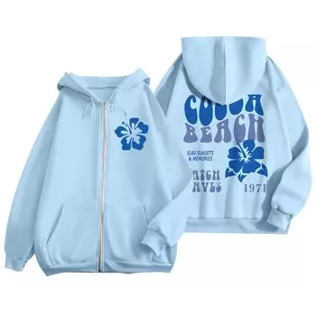 Женские толстовки на молнии для девочек-подростков, свитшот с цветочным принтом, одежда, повседневная куртка на шнурке с карманами S