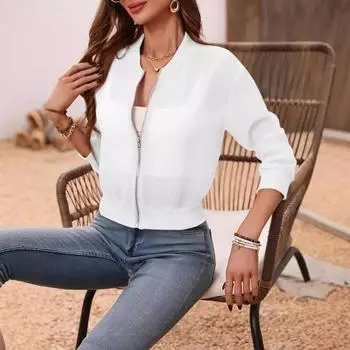 Женские толстовки на молнии, куртки с длинным рукавом, повседневная свободная верхняя одежда с карманами, маленькое пальто, женская флисовая толстовка с капюшоном на молнии S белый