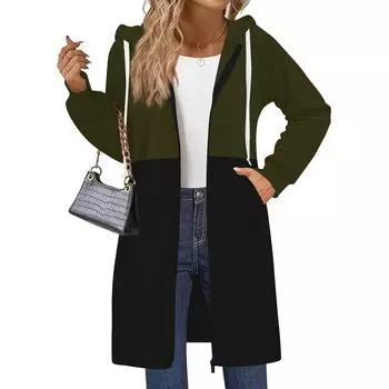 Женские толстовки на молнии, оверсайз, флисовые, длинные, пуловер с капюшоном, повседневные, с длинным рукавом, осенняя куртка-худи L