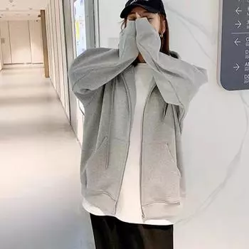 Женские толстовки, осенние однотонные толстовки в стиле ретро в стиле ретро на молнии, большие толстовки в стиле Харадзюку, куртки с капюшоном и длинными рукавами, пальто L чёрный