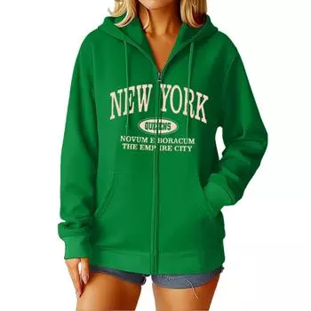 Женские толстовки Осенние толстовки для игрового дня Повседневное пальто с длинным рукавом и свободного кроя Осенняя толстовка L зелёный