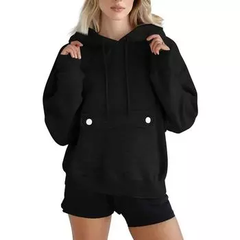 Женские толстовки, осенняя мода, свитшоты, повседневный свитшот с длинным рукавом и свободного кроя, осенняя толстовка L чёрный
