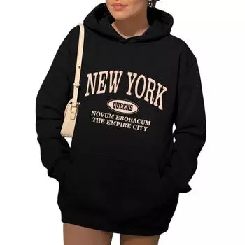 Женские толстовки, осенняя мода, свитшоты с принтом, повседневная толстовка с длинным рукавом, свободная толстовка, осенняя толстовка L чёрный