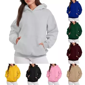 Женские толстовки оверсайз, пуловеры, толстовки, флисовые свитера с длинными рукавами и карманами, зимне-осенние наряды L чёрный