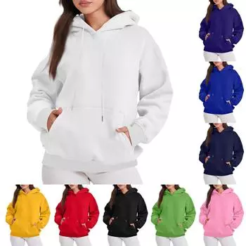 Женские толстовки оверсайз, пуловеры, толстовки, флисовые свитера с длинными рукавами и карманами, зимне-осенние наряды L чёрный