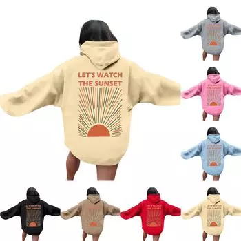 Женские толстовки оверсайз, пуловеры, толстовки, флисовые свитера с длинными рукавами и карманами, зимне-осенние наряды L бежевый