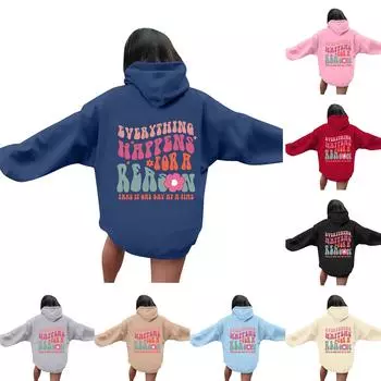 Женские толстовки оверсайз, пуловеры, толстовки, флисовые свитера с длинными рукавами и карманами, зимне-осенние наряды M