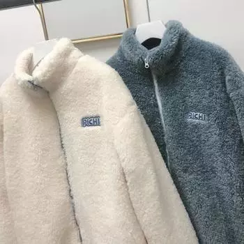 Женские толстовки плюс бархатные пары на молнии с надписью с длинным рукавом из овечьей шерсти оверсайз мягкие модные повседневные теплые универсальные в корейском стиле XXXL белый