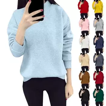 Женские толстовки, повседневные однотонные топы с длинными рукавами и круглым вырезом, праздничные топы, спортивный пуловер S