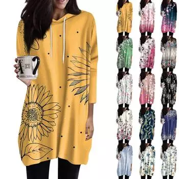 Женские толстовки, повседневные рубашки с рукавами 3/4, модные туники с принтом, топы с карманами L чёрный